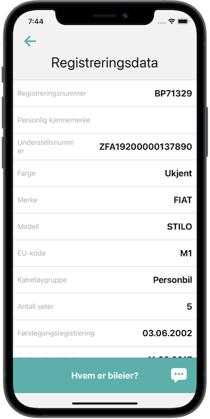 Informasjon om bilen