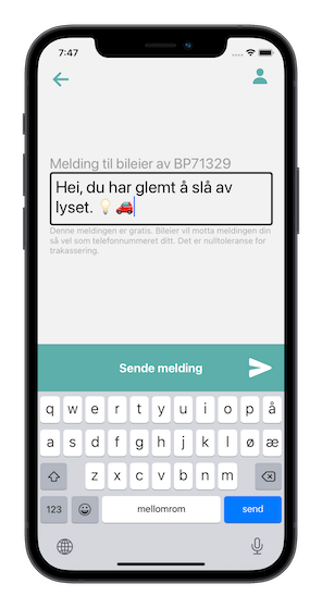 Send melding til bileier